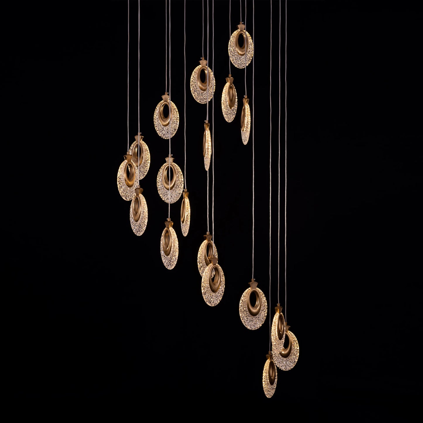 Majestic gold double-height chandelier with LED lighting