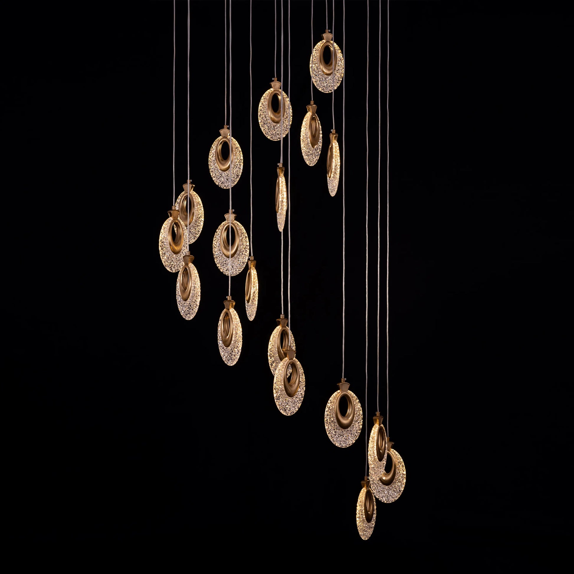 Majestic gold double-height chandelier with LED lighting