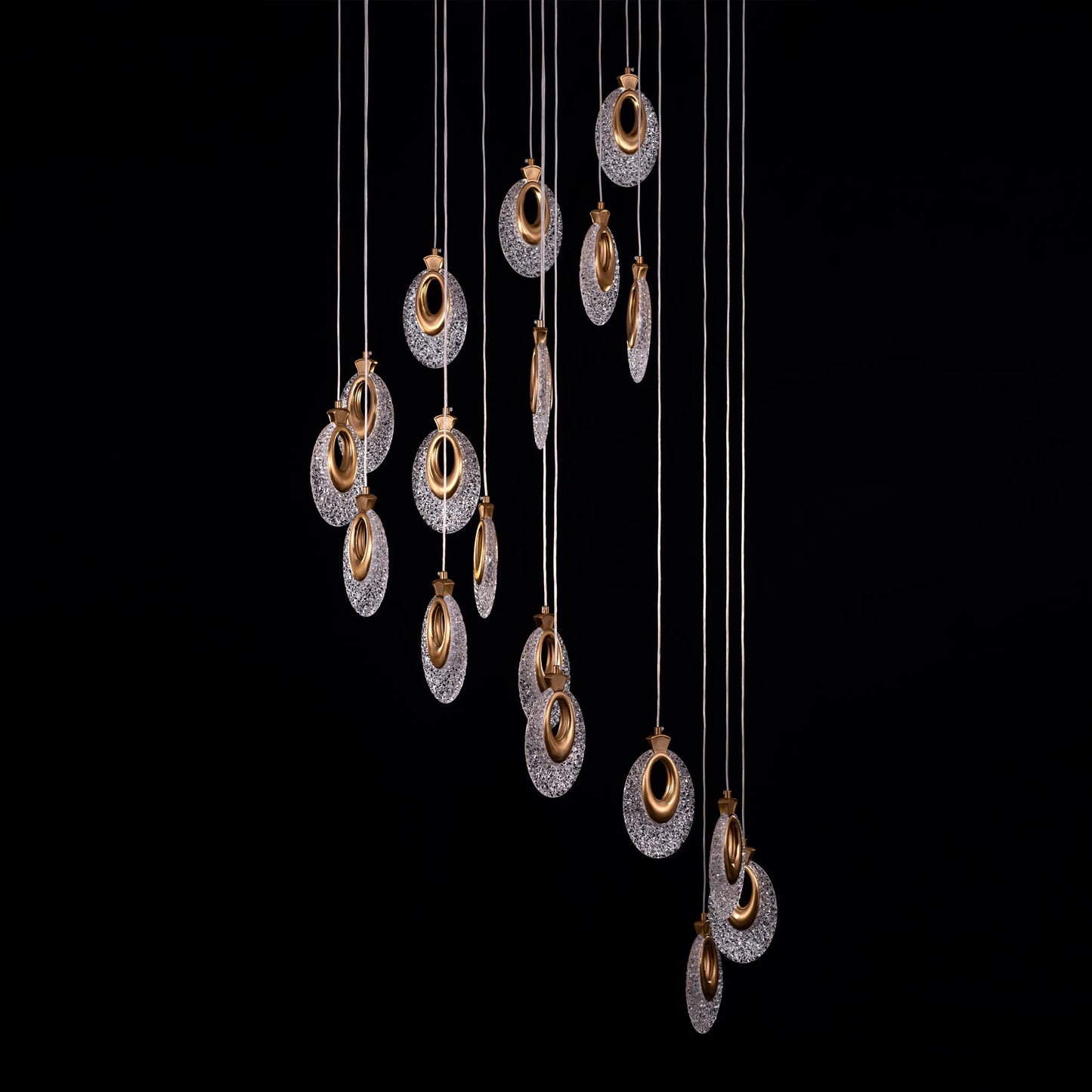 Majestic gold double-height chandelier with LED lighting