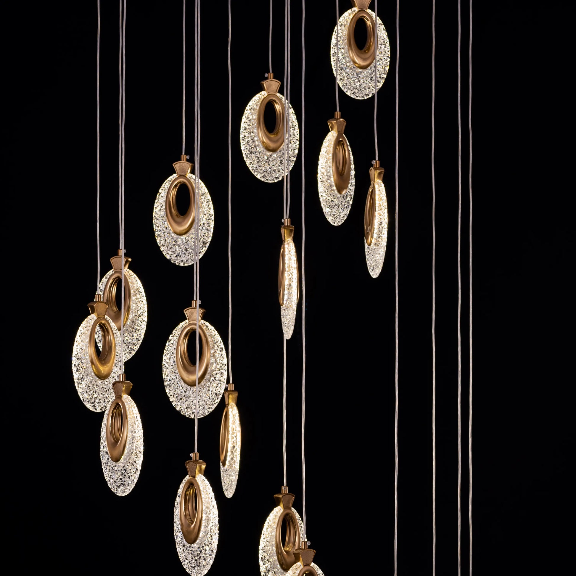 Majestic gold double-height chandelier with LED lighting