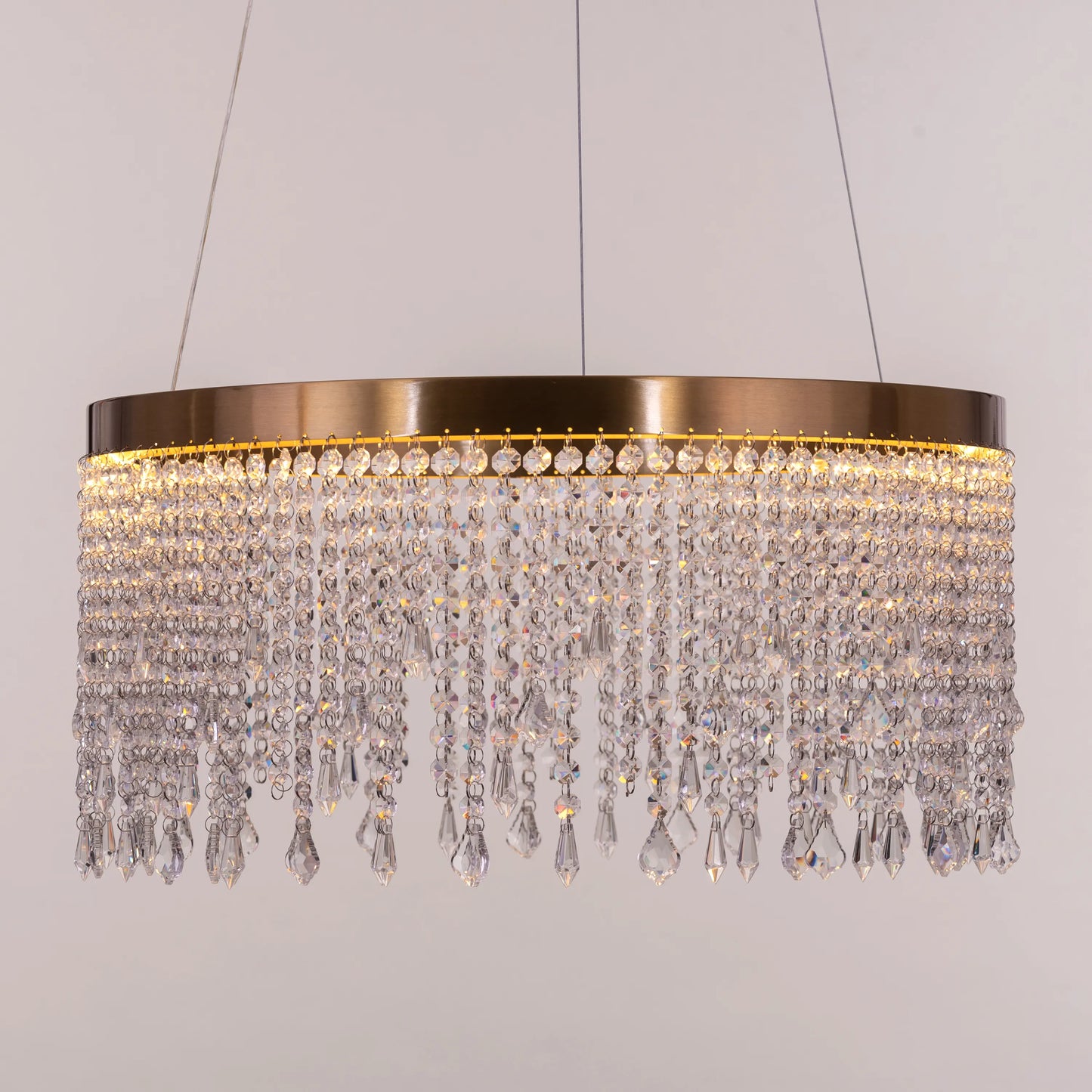 Keep Her Happy (Medium, Round, Gold, Dimmable LED with Remote Control) Crystal Chandelier