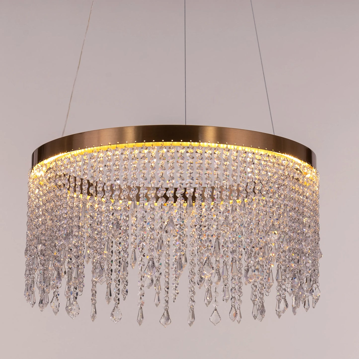 Keep Her Happy (Medium, Round, Gold, Dimmable LED with Remote Control) Crystal Chandelier