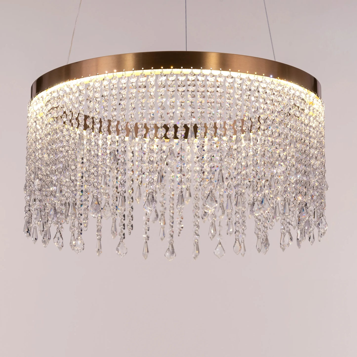 Keep Her Happy (Medium, Round, Gold, Dimmable LED with Remote Control) Crystal Chandelier