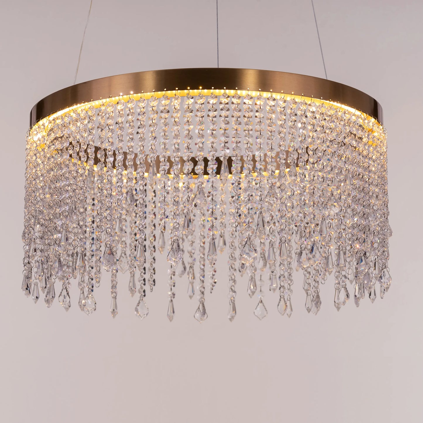 Keep Her Happy (Medium, Round, Gold, Dimmable LED with Remote Control) Crystal Chandelier