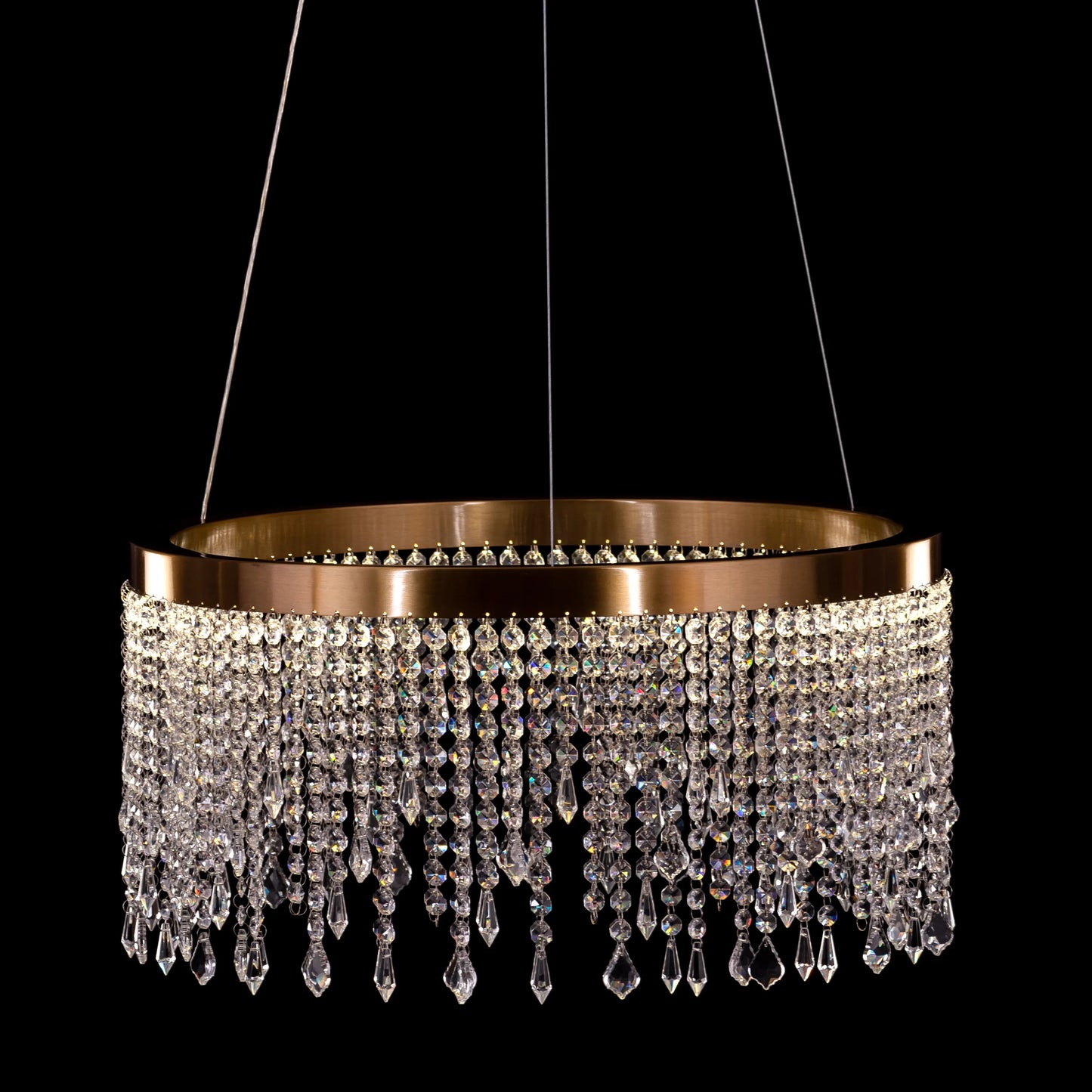Keep Her Happy (Medium, Round, Gold, Dimmable LED with Remote Control) Crystal Chandelier