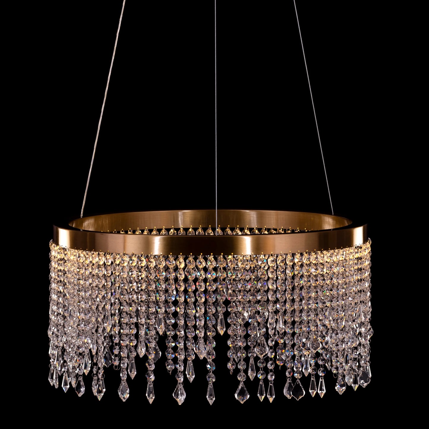 Keep Her Happy (Medium, Round, Gold, Dimmable LED with Remote Control) Crystal Chandelier