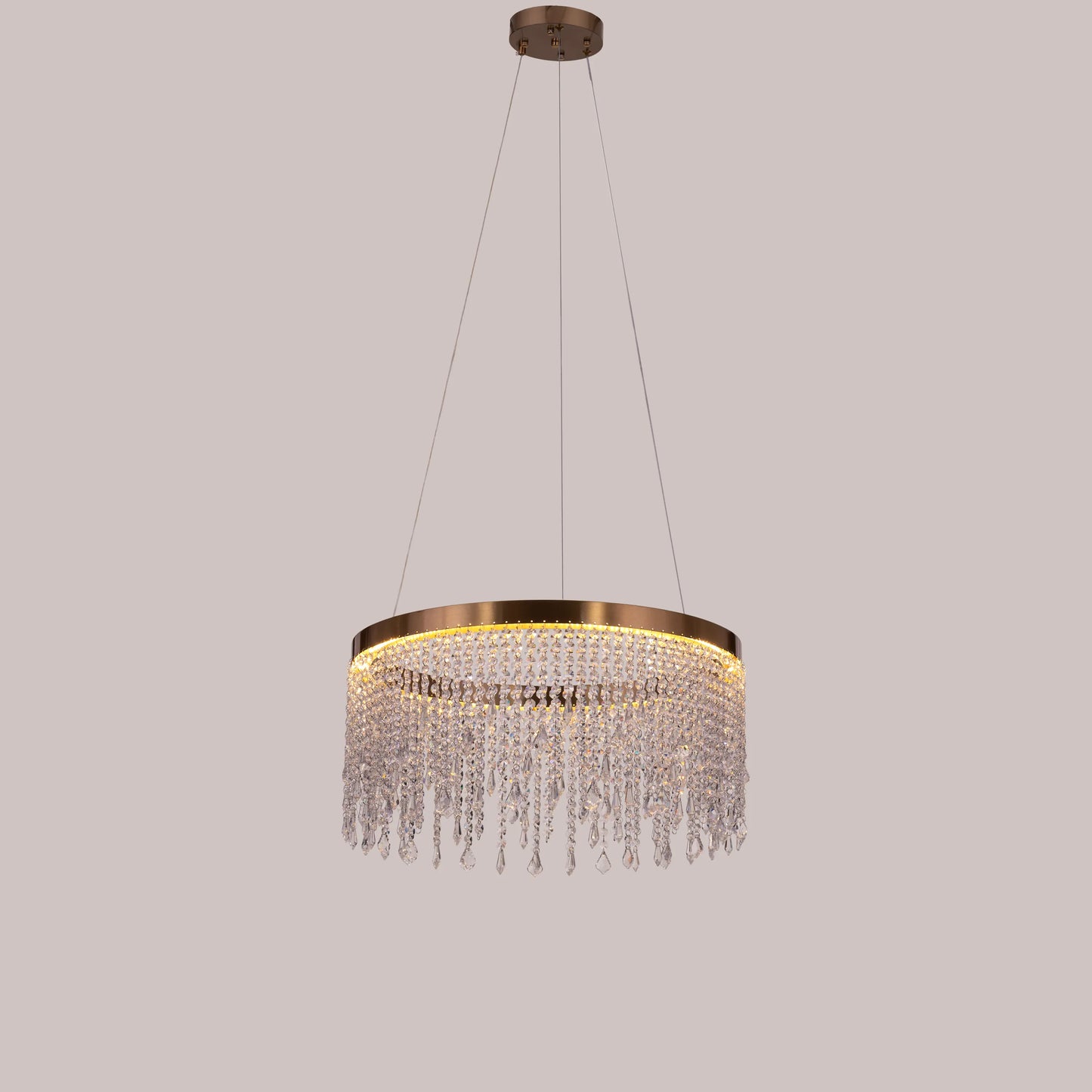 Keep Her Happy (Medium, Round, Gold, Dimmable LED with Remote Control) Crystal Chandelier