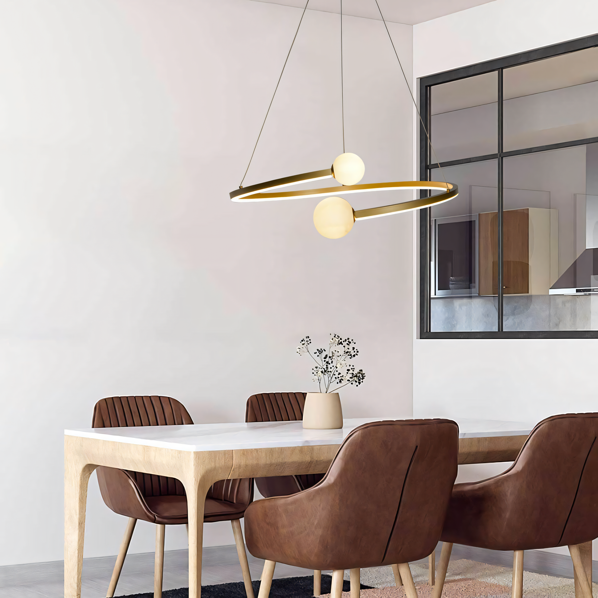 Refined and elegant hanging light fixture with a blend of natural and man-made elements