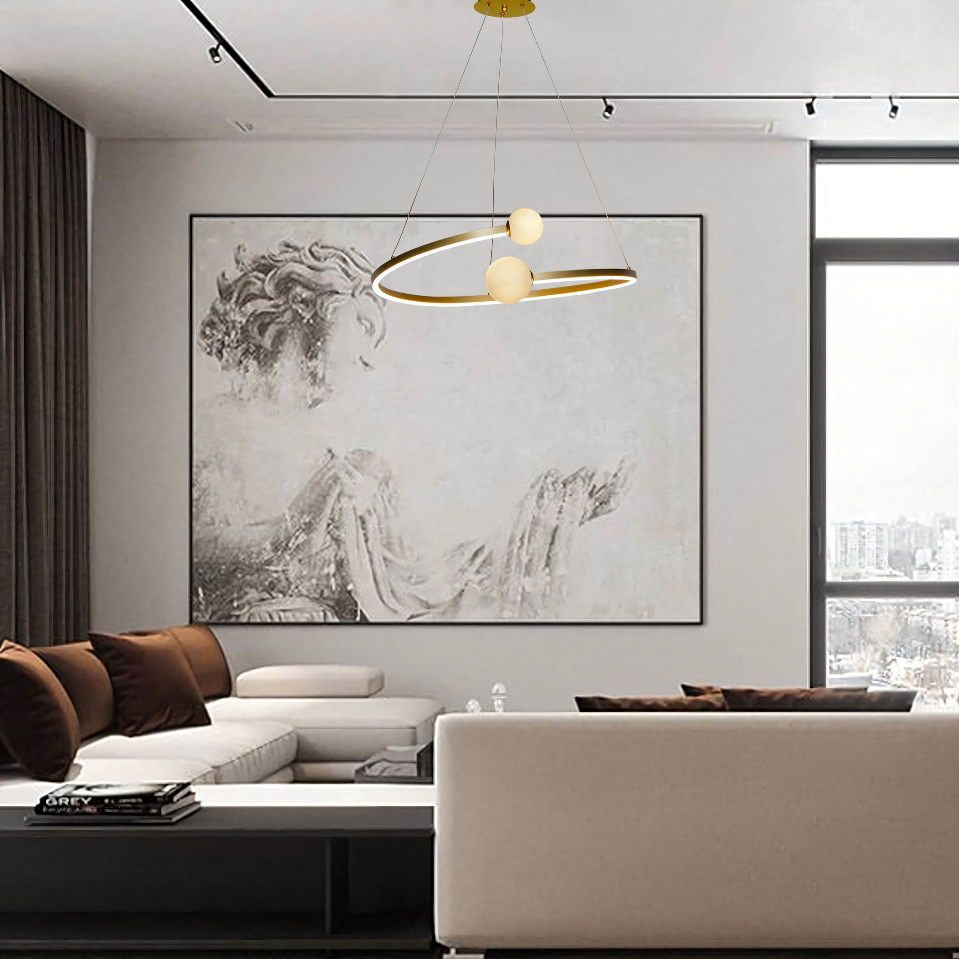 Sophisticated and tranquil rattan-inspired chandelier for design-forward offices