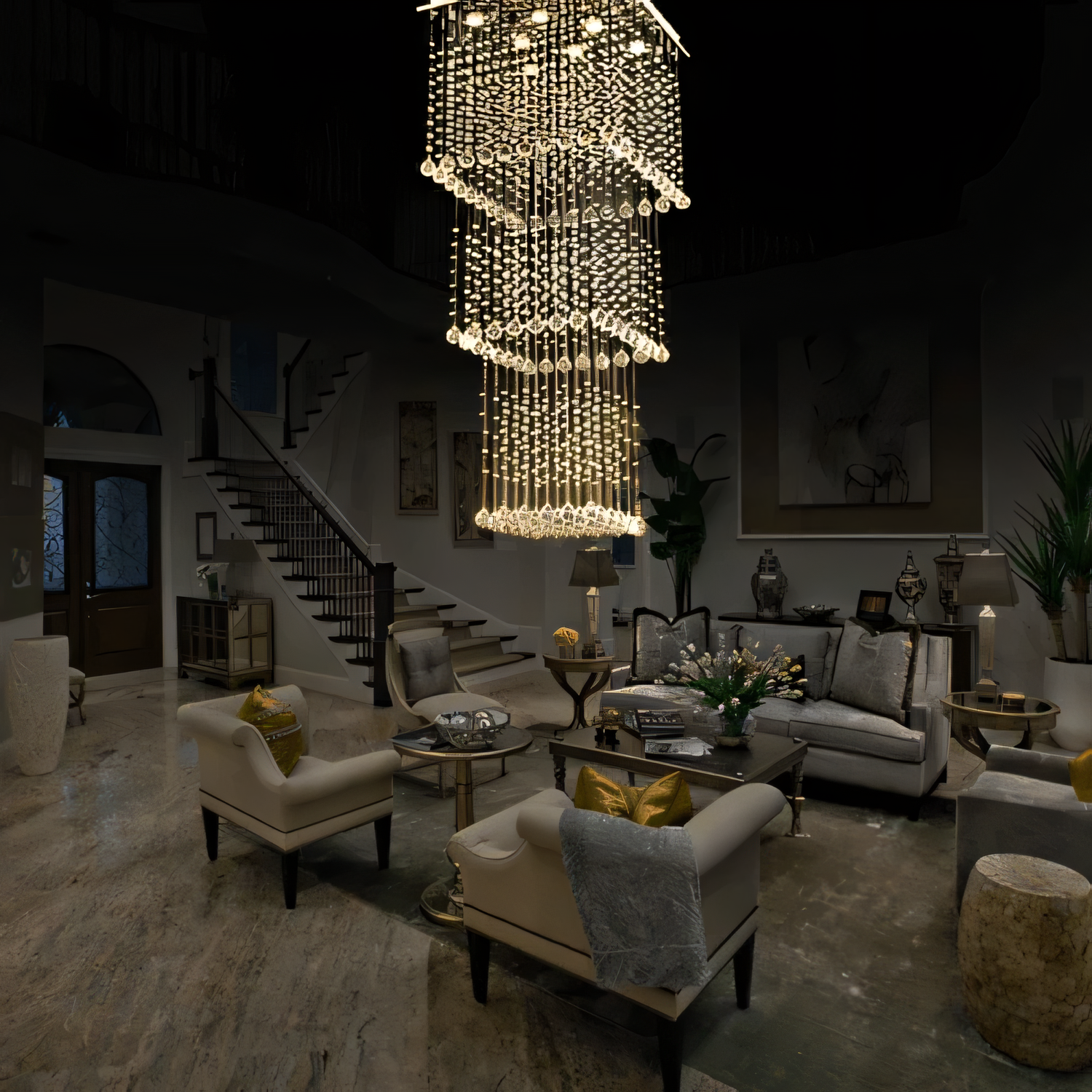 Enchanting waterfall-inspired crystal chandelier for island-themed home