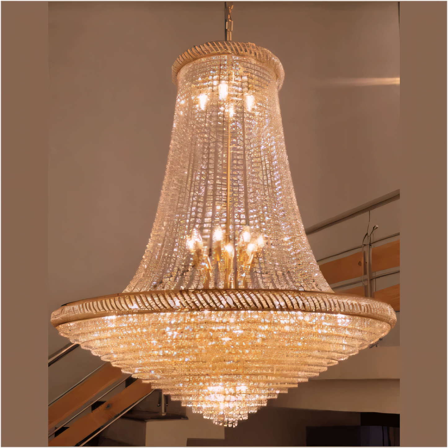 Warm, golden glow that envelops the space in a timeless, regal ambiance