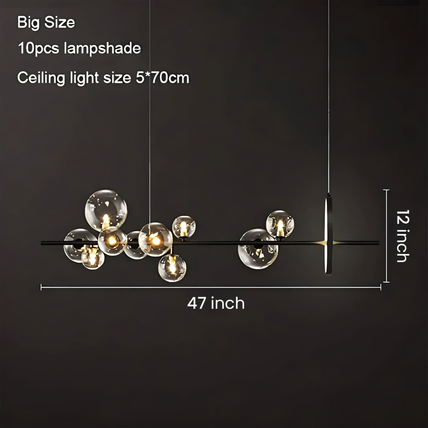 Unique, bubble-like glass panels of the contemporary chandelier