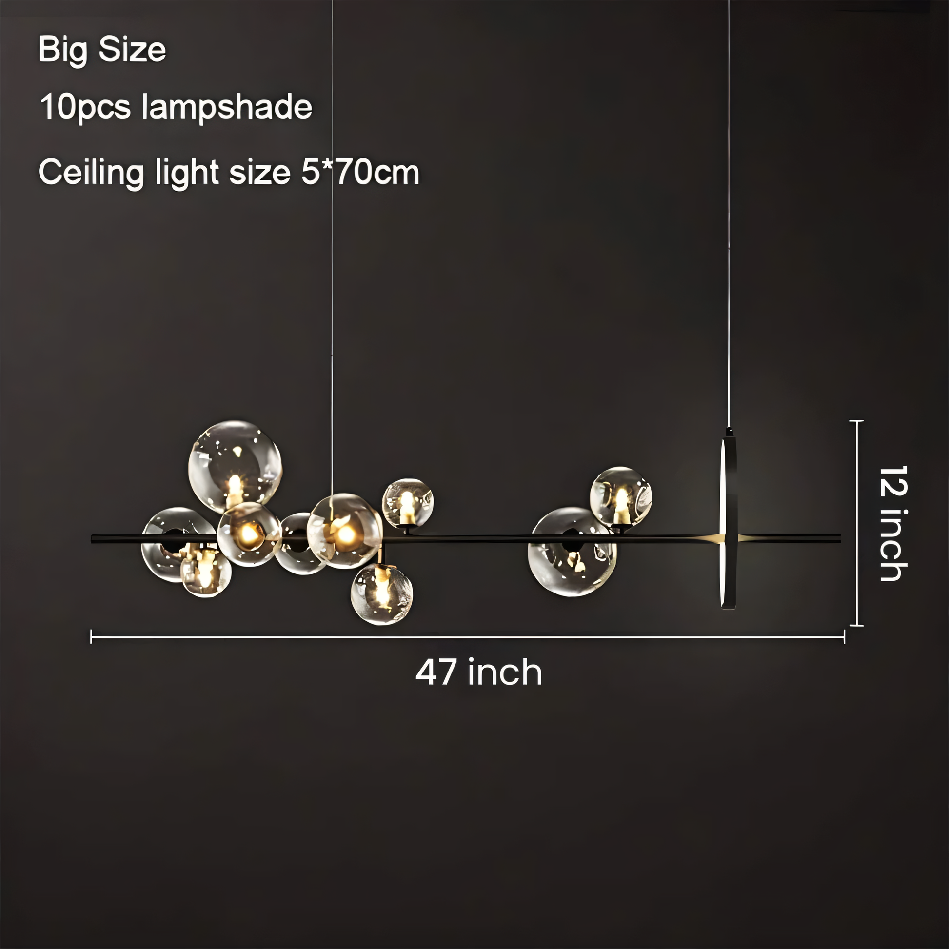 Unique, bubble-like glass panels of the contemporary chandelier