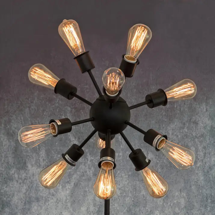 Geometric Black Table Lamp with 12 Exposed Filaments