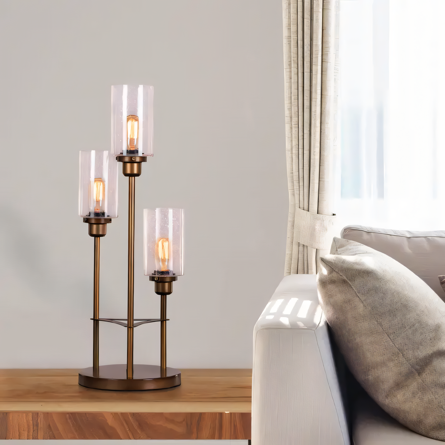 Historic Charm Bronze Gold Iron and Glass Table Lamp