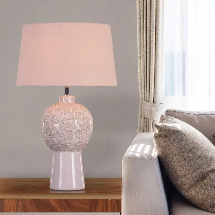 Cream ceramic table lamp with fabric shade
