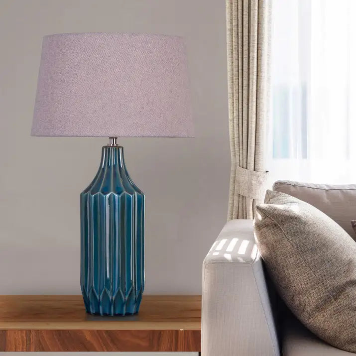 Large blue ceramic table lamp