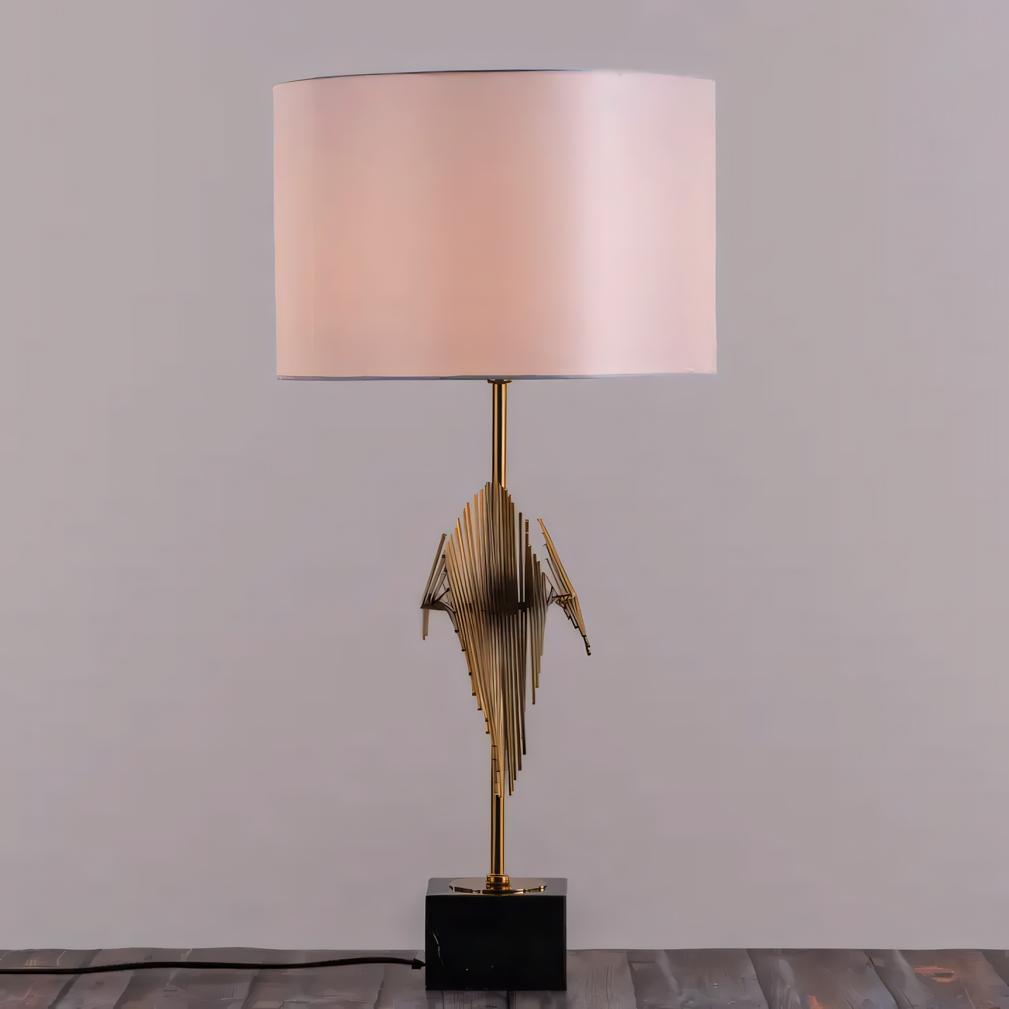 Elegant marble table lamp with sunflower-shaped metal body