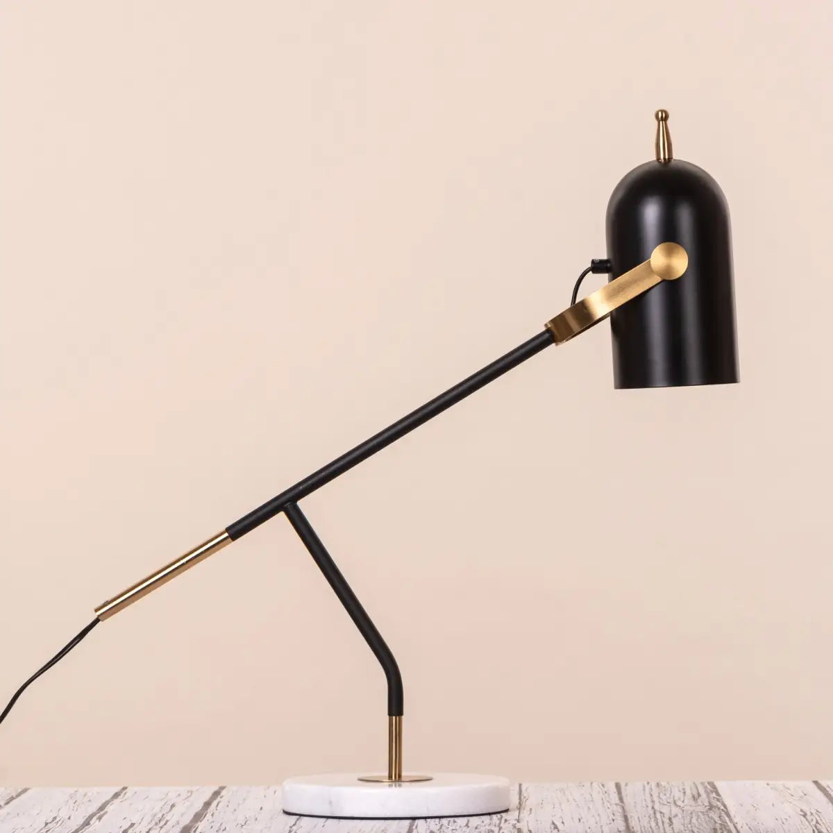 Marble base table lamp with metallic accents
