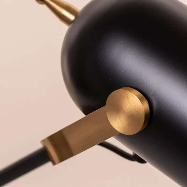 Veined marble base table lamp with metallic frame