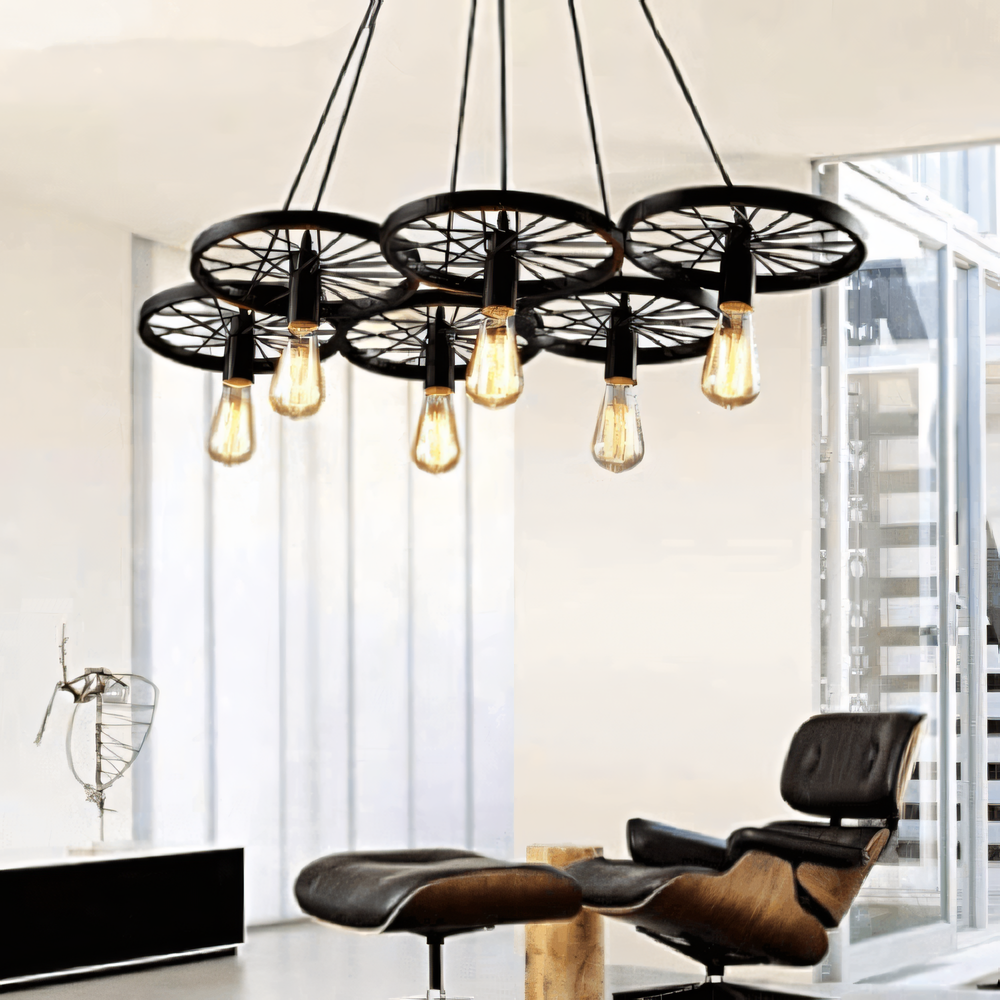 Dramatic and dynamic wheel-shaped light that commands attention in any room