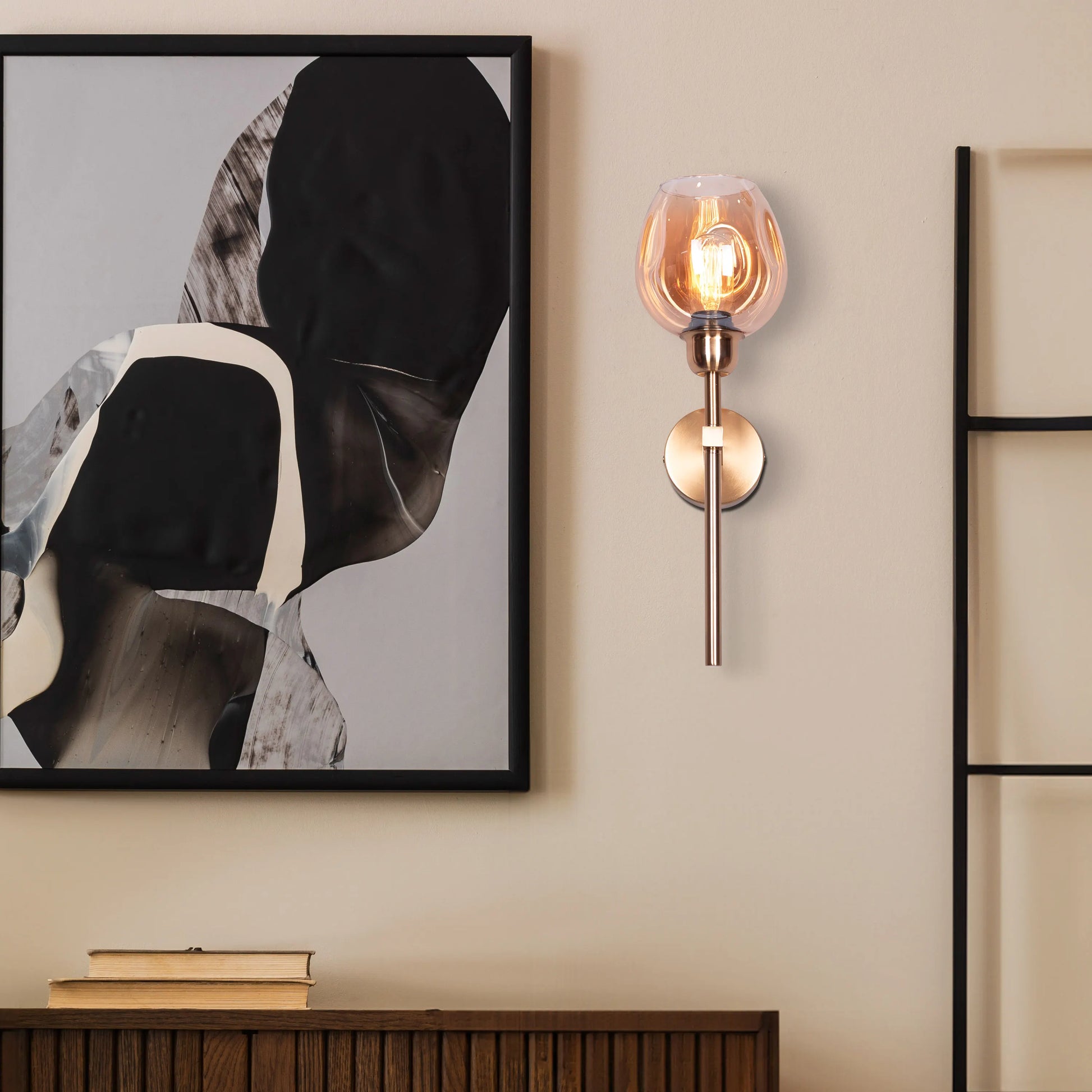 "Mykonos Memories" Clear Glass Wall Light - A sleek, modern wall sconce with a clear glass shade that diffuses warm, glowing light.