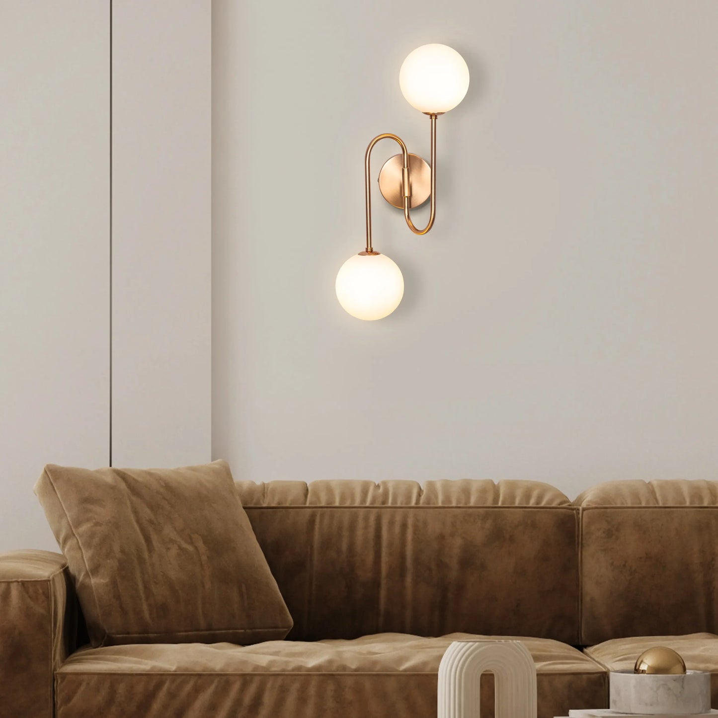 "Many Moons Away" Frosted Glass Wall Light - A sleek, modern wall sconce with a frosted glass shade that diffuses warm, glowing light