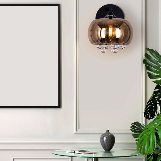 Luxurious Enchanted Crystal Wall Light featuring premium cut crystals arranged against a sophisticated black and gold framework, creating dramatic light refractions and elegant illumination patterns