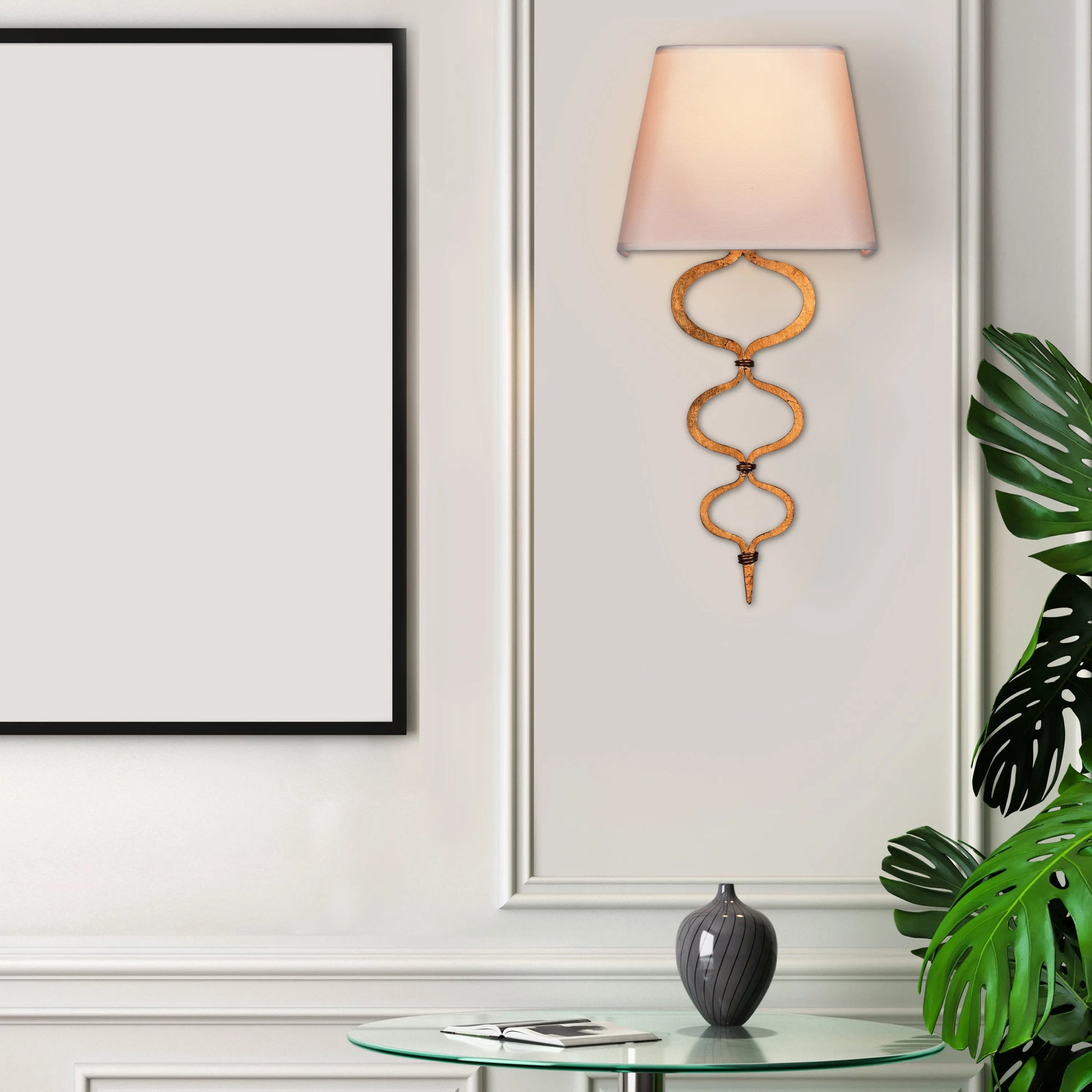 Elegant wall light with a warm, sunlit glow and gold finish; perfect for creating cozy ambiance in bedrooms and living areas.