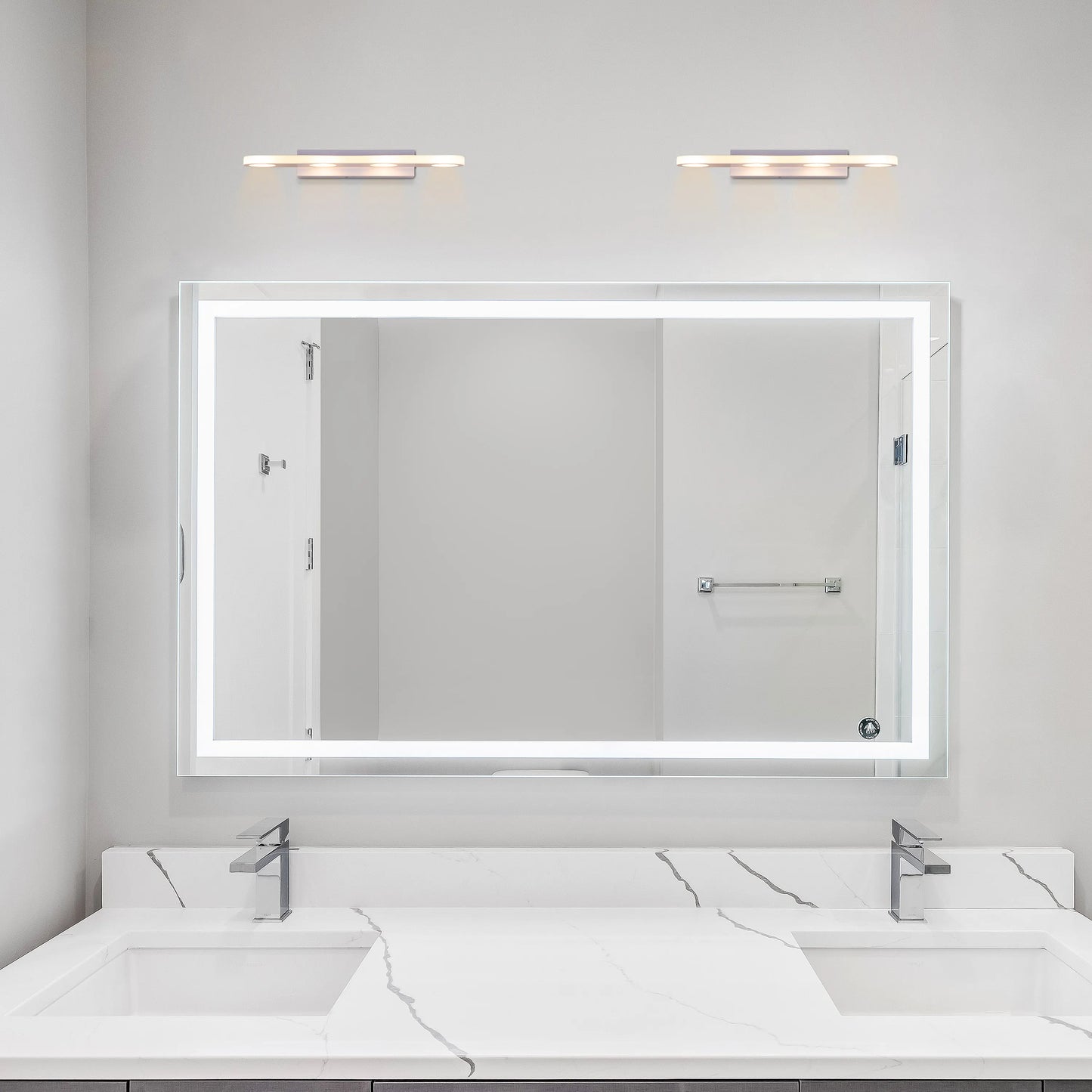 Say No More Vanity Light – a sleek and modern lighting fixture with energy-efficient LED technology, designed for consistent, shadow-free illumination in bathrooms and vanity spaces.