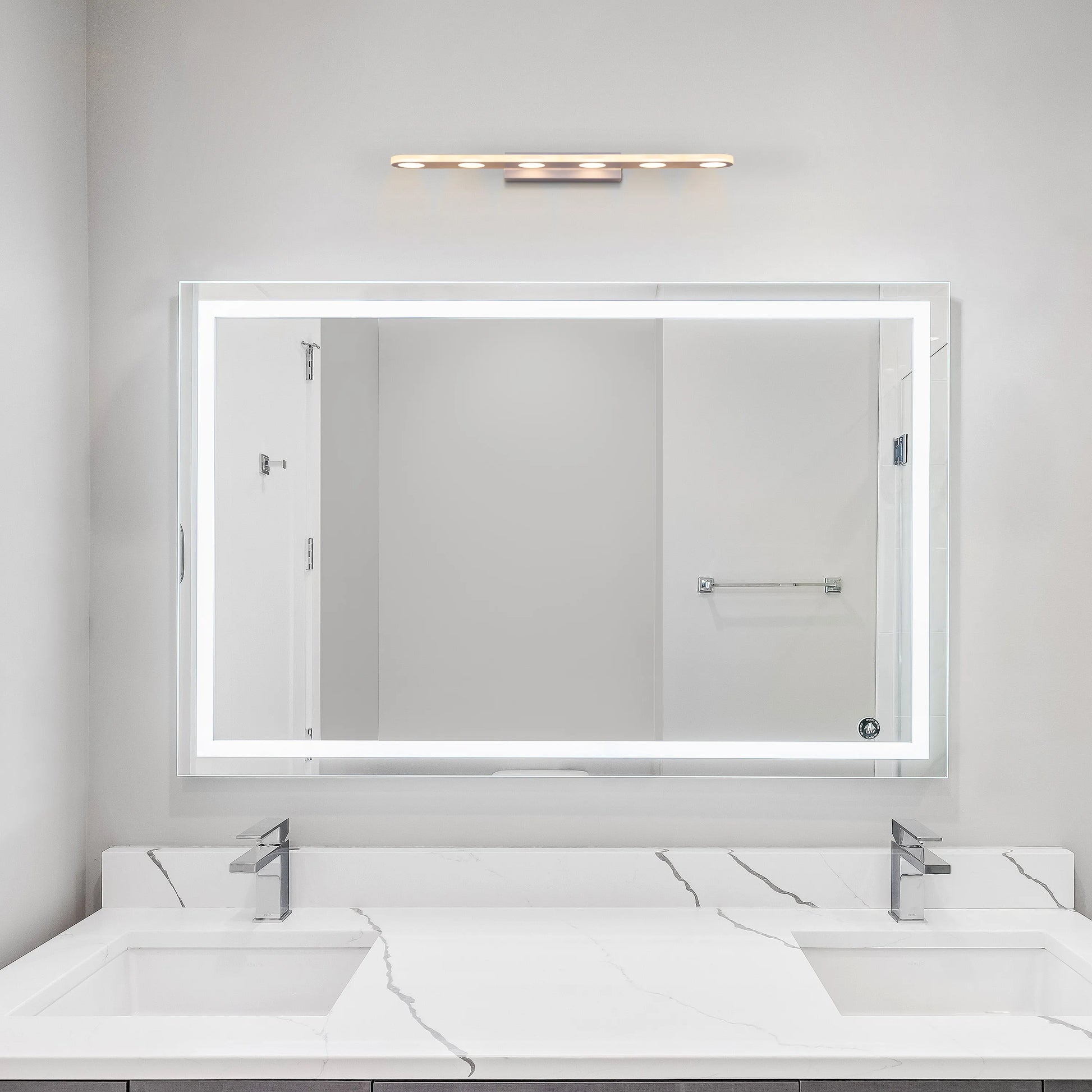 Say No More Vanity Light – a sleek and modern lighting fixture with energy-efficient LED technology, designed for consistent, shadow-free illumination in bathrooms and vanity spaces.