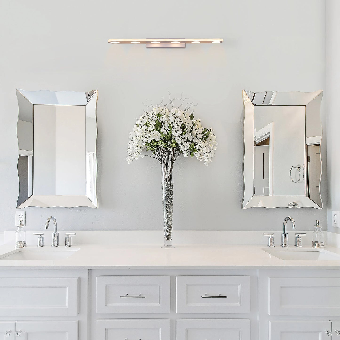 Say No More Vanity Light – a sleek and modern lighting fixture with energy-efficient LED technology, designed for consistent, shadow-free illumination in bathrooms and vanity spaces.