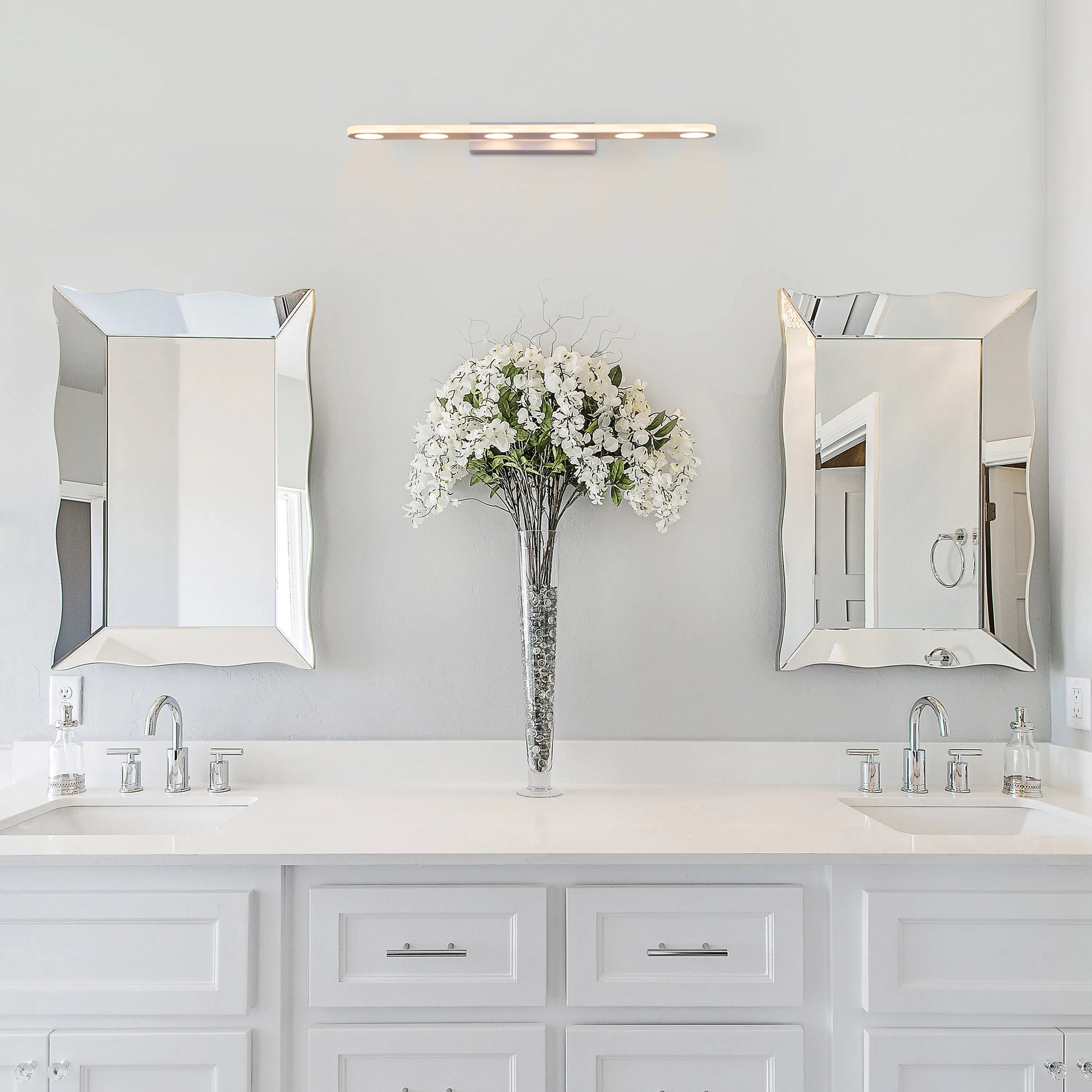 Say No More Vanity Light – a sleek and modern lighting fixture with energy-efficient LED technology, designed for consistent, shadow-free illumination in bathrooms and vanity spaces.