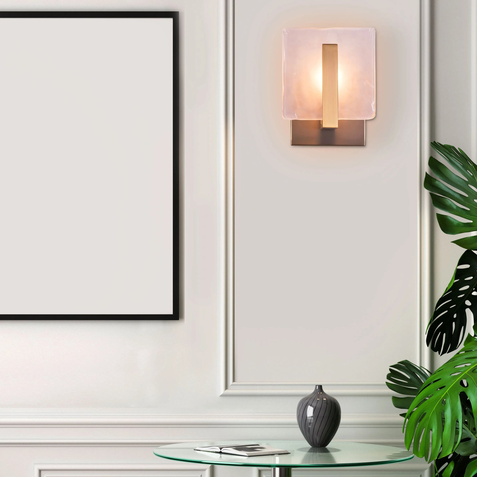 Gold Haze Glass Wall Light - Luxurious contemporary wall sconce featuring ethereal gold-tinted glass and elegant metallic finish, creating diffused ambient lighting for sophisticated interiors