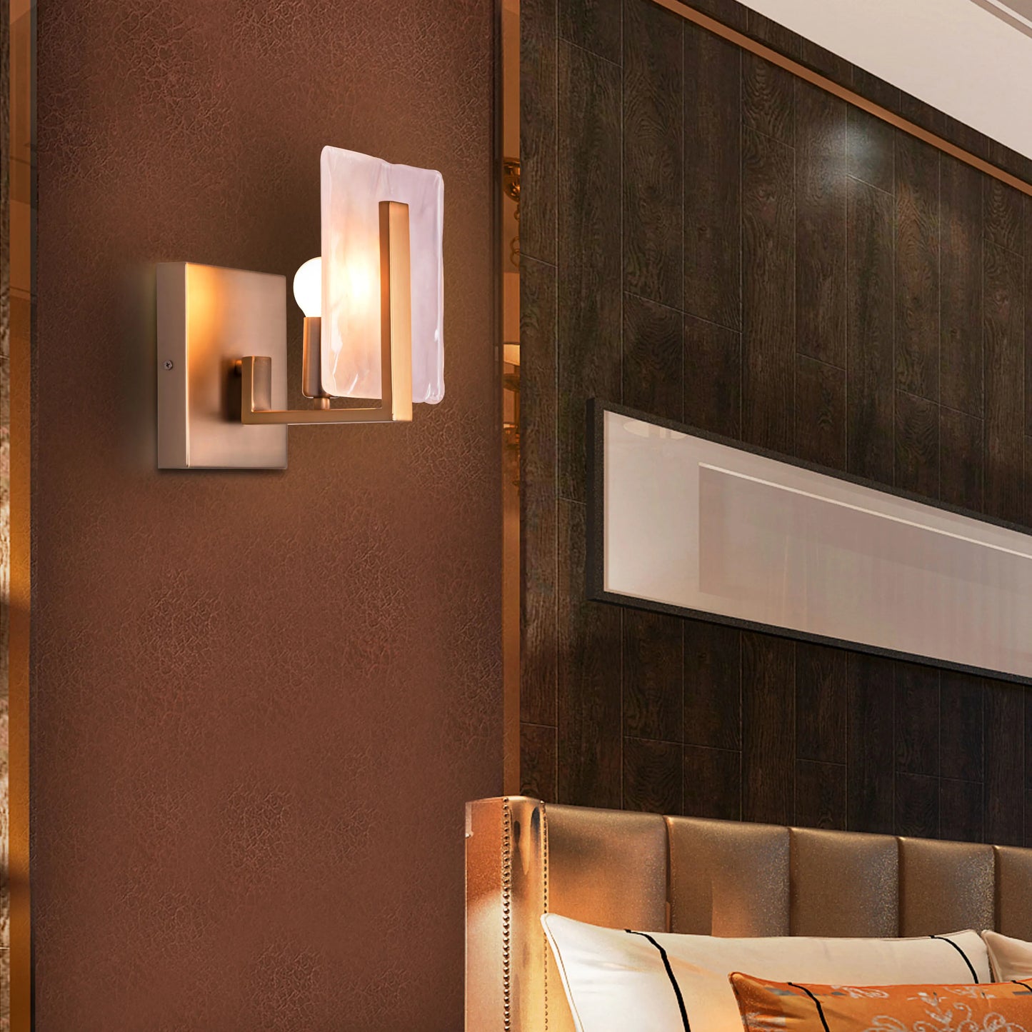 Gold Haze Glass Wall Light - Luxurious contemporary wall sconce featuring ethereal gold-tinted glass and elegant metallic finish, creating diffused ambient lighting for sophisticated interiors