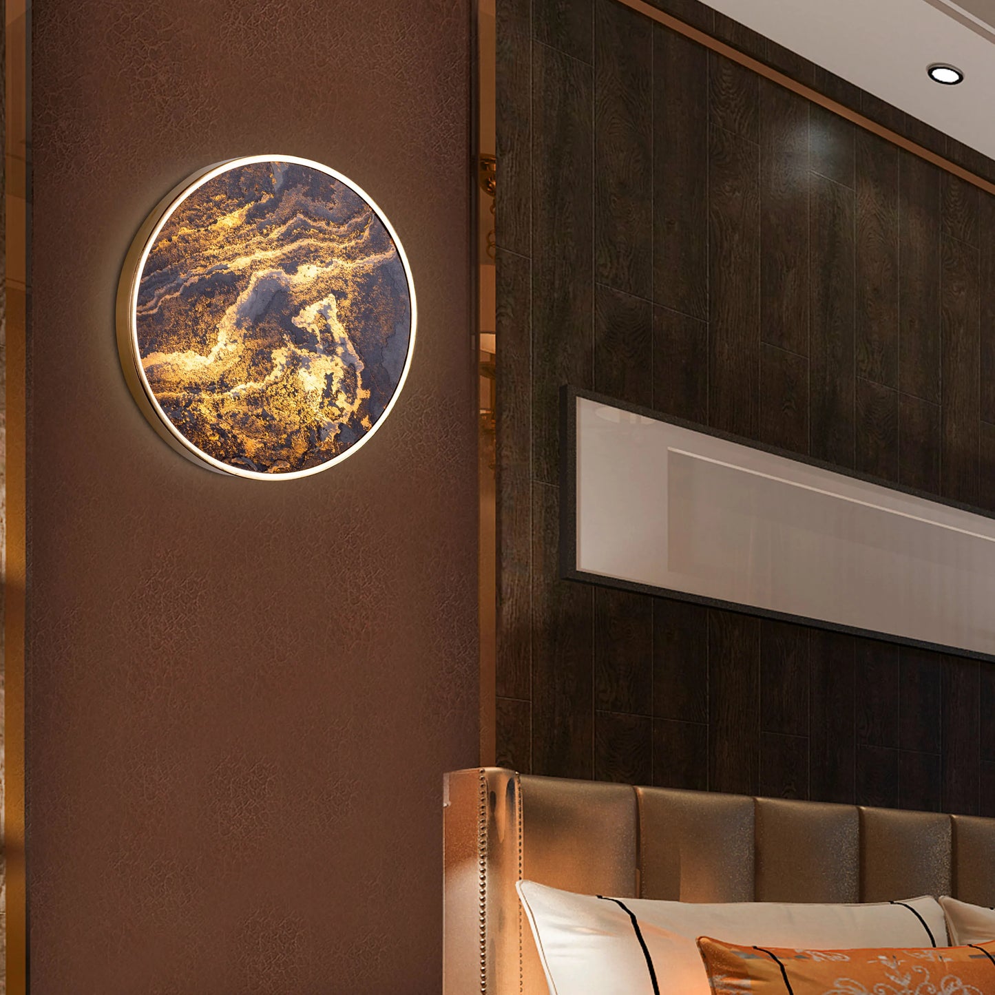 Slate Abate Stone Veneer Wall Light - Rustic and refined wall lighting fixture featuring a natural slate stone veneer integrated into a sleek metal housing, creating a harmonious blend of materials.