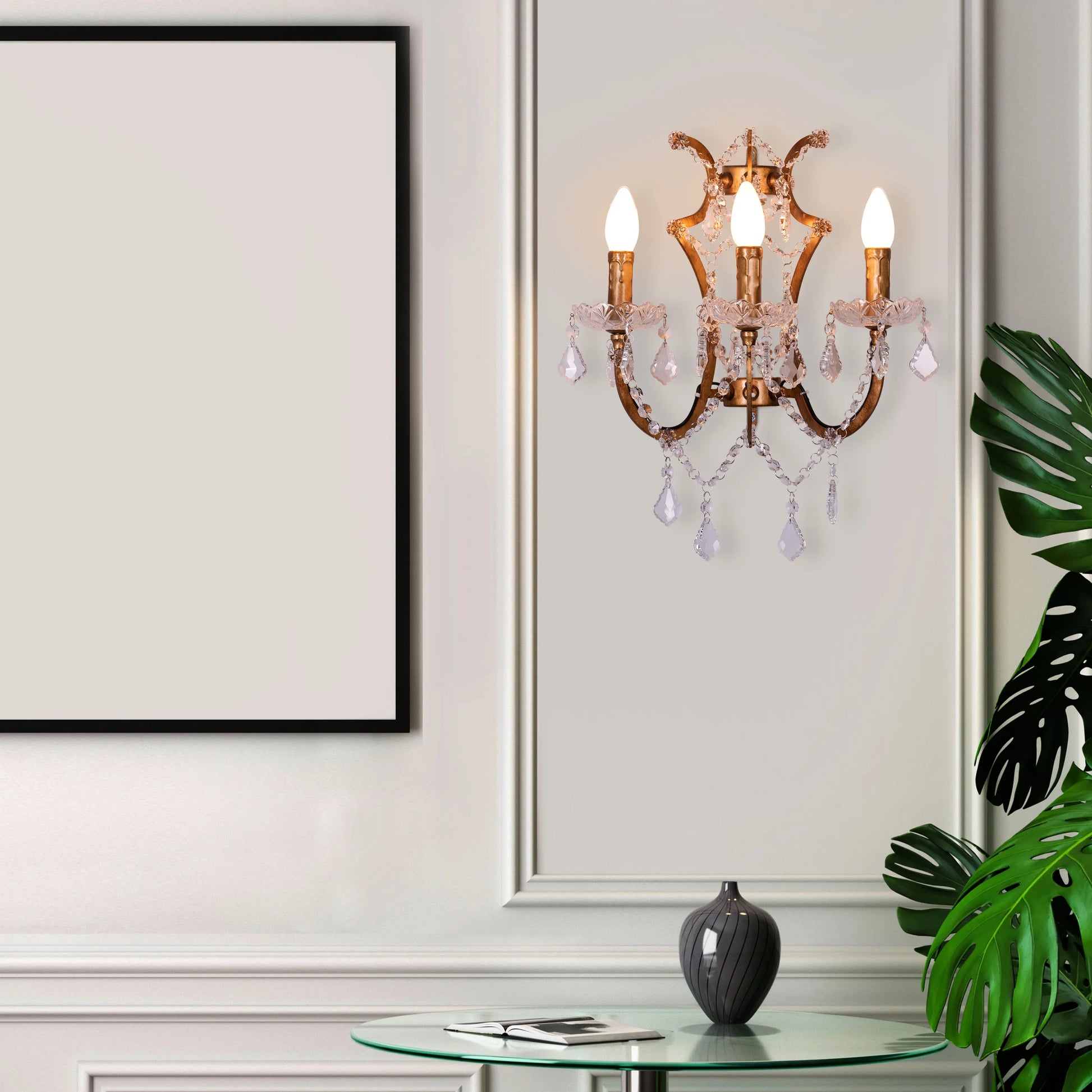 French Restoration Crystal Wall Light – luxurious wall light with intricate crystal accents and a classic design, casting a warm, ambient glow for a timeless and elegant atmosphere.