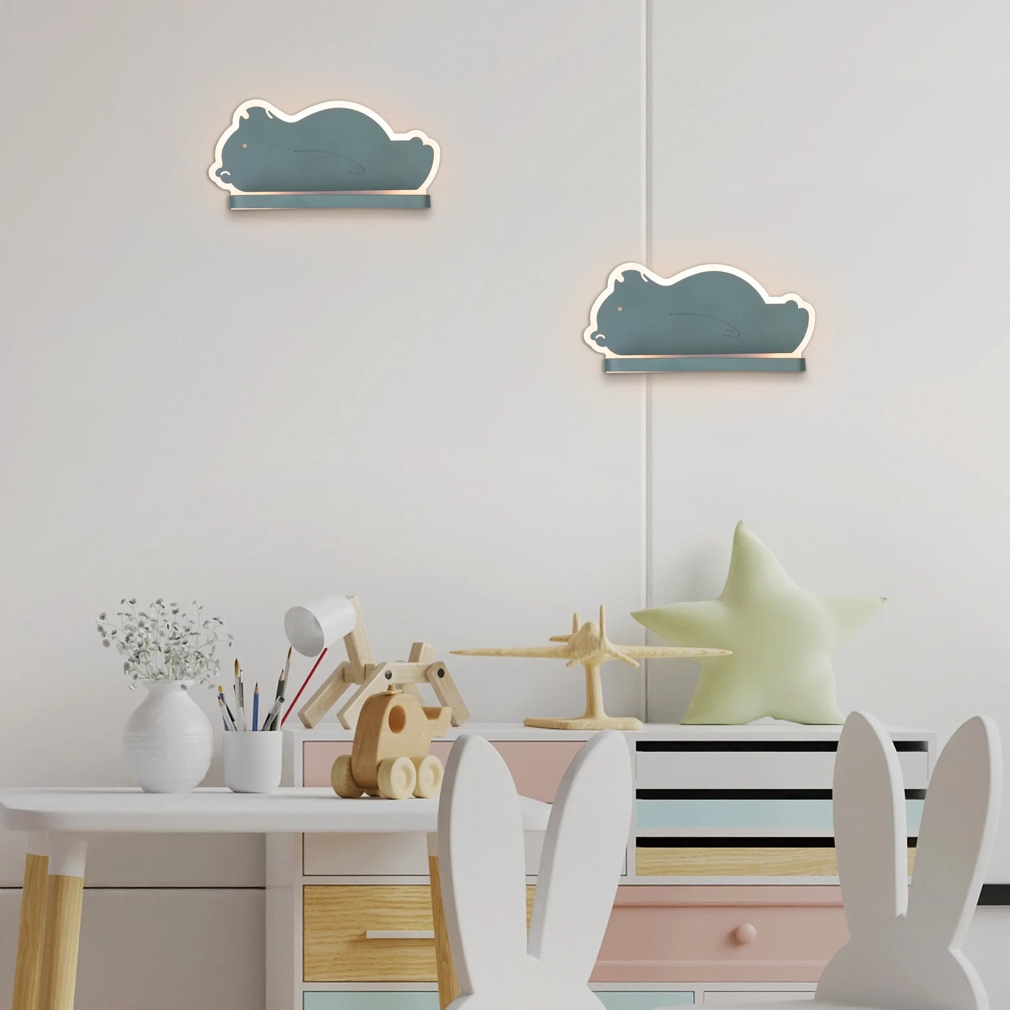 Billy The Bear (Green, Built-In LED) Kid's Room Wall Light – playful bear-shaped wall light in green with energy-efficient LED, perfect for adding charm and soft illumination to children's rooms