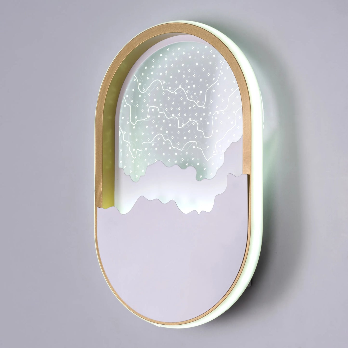 Landscape Mode Wall Light - Serene and tranquil wall lighting fixture featuring a horizontal, rectangular glass diffuser that emits a warm, diffused glow, accentuated by a sleek metal housing.